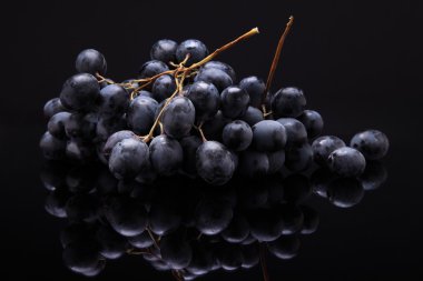 Resim yansıması ile siyah arka plan üzerine siyah üzüm