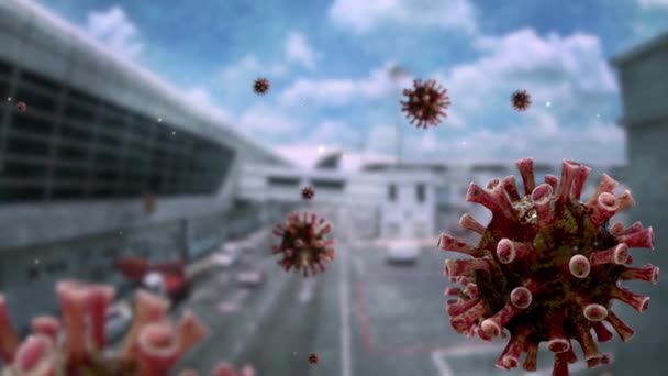 Luftaufnahme Des Grippe Coronavirus Das Flugsteig Der Luft Schwebt Transport — Stockvideo