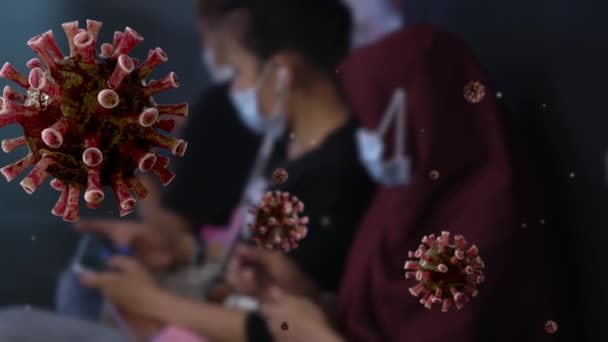 Coronavirus Grippal Asiatique Flottant Sur Air Près Belle Femme Musulmane — Video