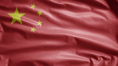 Rüzgarda dalgalanan Çin bayrağı. Çin afişini yakın çekin, yumuşak ve pürüzsüz ipek. Kumaş kumaş dokusu, Asteğmen. Ulusal gün ve ülke etkinlikleri konsepti için kullan..