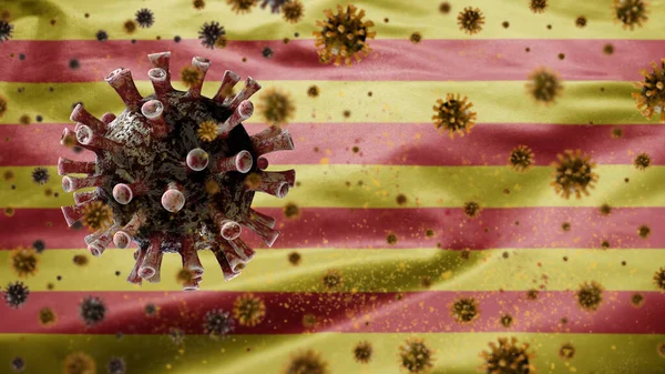 Bandeira Catalunha Acenando Com Surto Coronavirus Infectando Sistema Respiratório Como — Fotografia de Stock