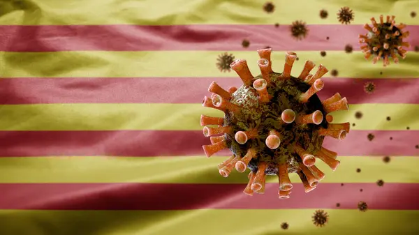 Bandeira Catalunha Acenando Conceito Coronavirus 2019 Ncov Surto Europeu Territórios — Fotografia de Stock