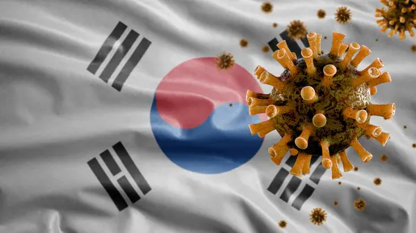 Korean Flag Waving Coronavirus Outbreak Infecting Respiratory System Dangerous Flu — Stock Photo, Image