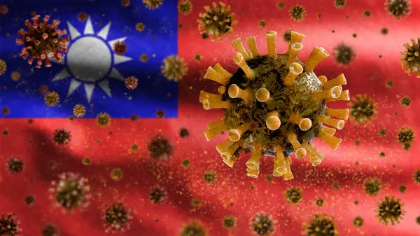 Coronavirus Grippal Flottant Dessus Drapeau Taïwanais Pathogène Qui Attaque Les — Photo