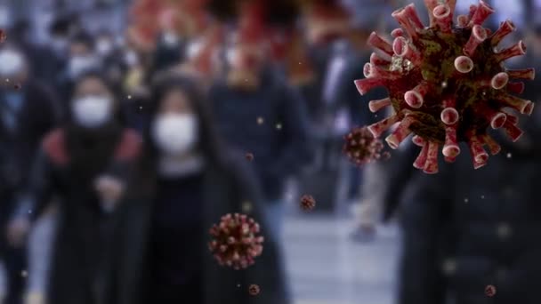 Concept Covid19 Quarantine Mers Cov Flu Coronavirus Floating Large Crowd — Stock Video