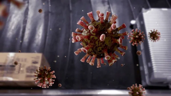 Coronavirus Grippal Flottant Dans Les Airs Avec Valise Sur Bande — Photo