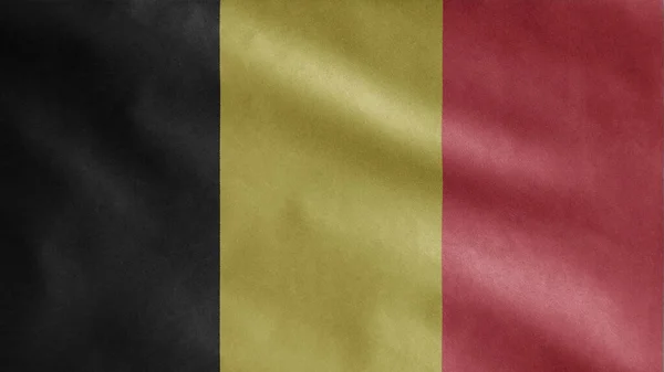 Belgiska Flaggan Vinkar Vinden Närbild Belgien Banner Blåser Mjuk Och — Stockfoto