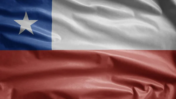 Bandeira Chilena Acenando Vento Close Bandeira Chile Soprando Seda Macia — Fotografia de Stock