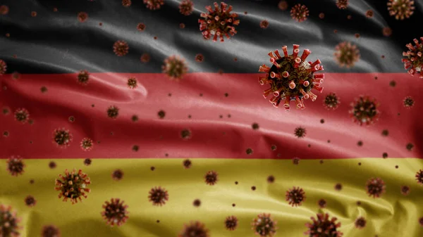 Германский Флаг Размахивающий Вспышкой Коронавируса Заражающий Дыхательную Систему Опасный Грипп — стоковое фото