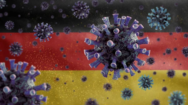 Griep Coronavirus Zweeft Boven Duitse Vlag Een Ziekteverwekker Die Luchtwegen — Stockfoto