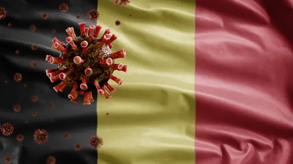 Belgische Vlag Wappert Met Coronavirus Uitbraak Infecteert Ademhalingsstelsel Als Gevaarlijke — Stockfoto