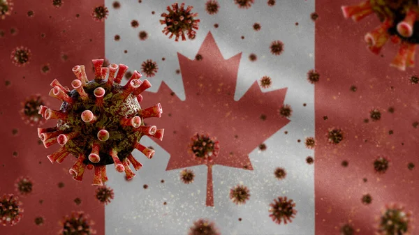 Coronavirus Gripe Flota Sobre Bandera Canadiense Patógeno Que Ataca Tracto —  Fotos de Stock