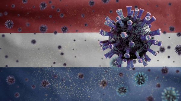 Bandera Holandesa Ondeando Concepto Coronavirus 2019 Ncov Brote Asiático Los —  Fotos de Stock