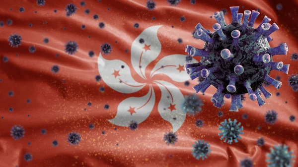 Hongkong Vlag Zwaaien Coronavirus 2019 Ncov Concept Aziatische Uitbraak Hong — Stockfoto