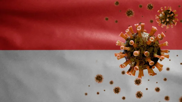 Flaga Indonezyjska Machająca Epidemią Wirusa Koronawirusowego Infekującego Układ Oddechowy Jako — Zdjęcie stockowe