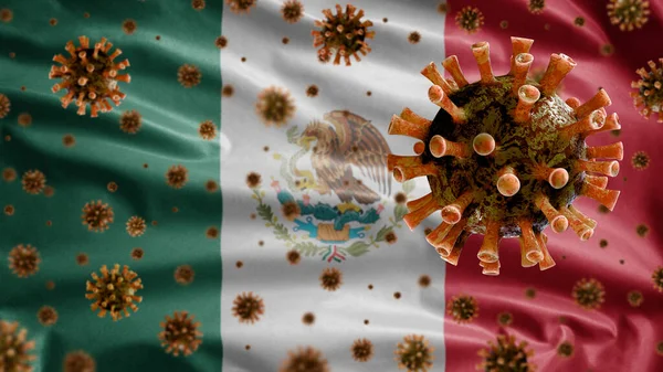 Мексиканський Прапор Розмахує Коронавірус 2019 Ncov Концепція Азійський Спалах Мексиці — стокове фото