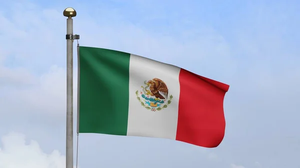 Мексиканський Прапор Махає Вітром Сині Небесні Хмари Мексиканським Прапором Дують — стокове фото
