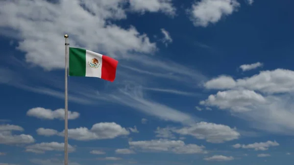 Mexikanska Flaggan Viftar Vinden Blå Himmel Moln Med Mexiko Banner — Stockfoto