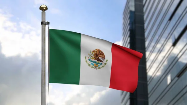 Мексиканський Прапор Махає Вітром Сучасному Місті Мехіканський Прапор Дує Який — стокове фото