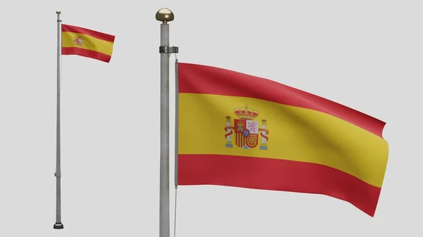 Spanish Flag Waving Wind Close Spain Banner Blowing Soft Smooth — Stock Photo, Image
