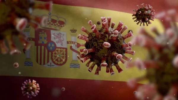 Grippe Coronavirus Schwebt Über Der Spanischen Flagge Ein Erreger Der — Stockfoto