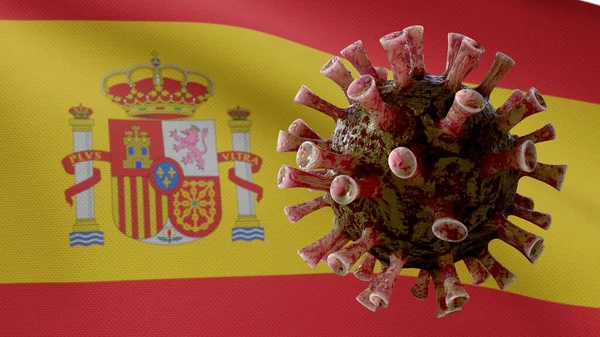 Bandiera Spagnola Sventola Con Epidemia Coronavirus Che Infetta Sistema Respiratorio — Foto Stock