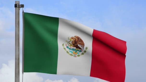 Bandera Mexicana Ondeando Viento Con Cielo Azul Nubes México Banner — Vídeo de stock