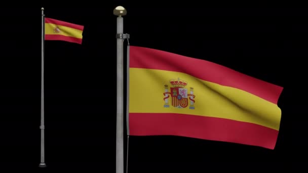 Kanał Alfa Hiszpańskiej Flagi Falujący Wietrze Zbliżenie Hiszpanii Sztandar Dmuchanie — Wideo stockowe