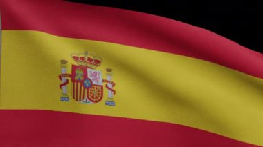 Rüzgarda sallanan İspanyol bayrağının Alfa Kanalı. İspanya afişini yakın çekin, yumuşak ve pürüzsüz ipek. Kumaş kumaş dokusu, Asteğmen. Ulusal gün ve ülke etkinlikleri için kullan.