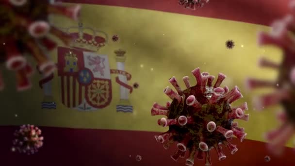 Grippe Coronavirus Schwebt Über Der Spanischen Flagge Ein Erreger Der — Stockvideo