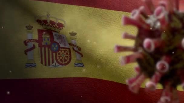 Spanish Flag Waving Coronavirus Outbreak Infecting Respiratory System Dangerous Flu — Stock Video