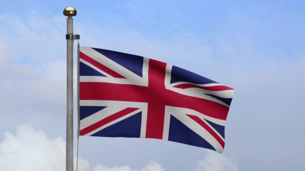 Bandera Del Reino Unido Ondeando Viento Con Nubes Azules Del — Vídeo de stock
