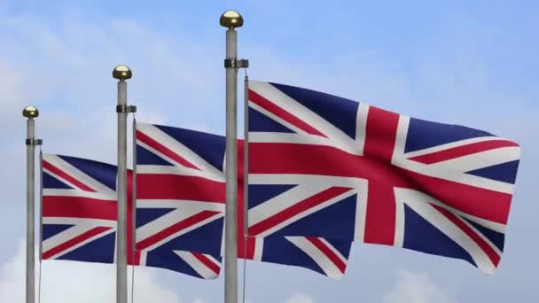 Bandera Del Reino Unido Ondeando Viento Con Nubes Azules Del — Vídeos de Stock