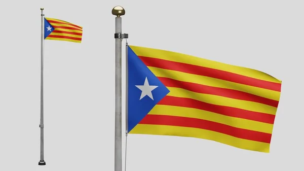 Bandeira Independente Catalunha Acenando Vento Closeup Banner Estelada Catalão Soprando — Fotografia de Stock