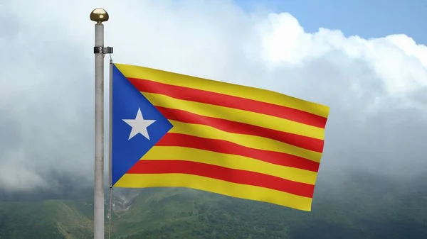 Katalonien Oberoende Flagga Vinka Vinden Berget Katalanska Estelada Banner Blåser — Stockfoto