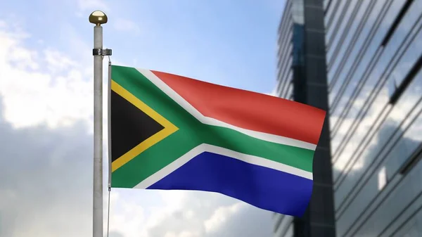 Bandera Africana Rsa Ondeando Con Viento Ciudad Primer Plano Bandera — Foto de Stock