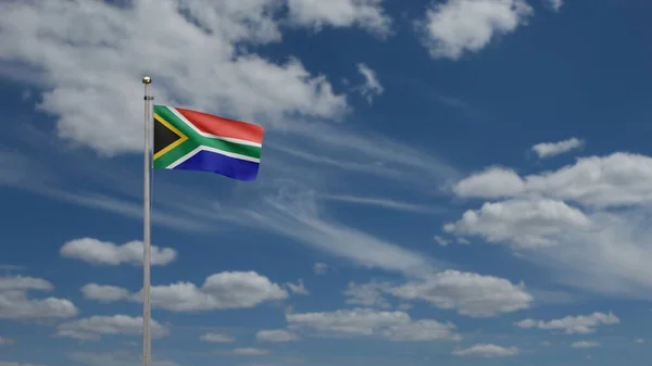 Afrikansk Rsa Flagga Viftar Vinden Med Blå Himmel Närbild Sydafrika — Stockfoto