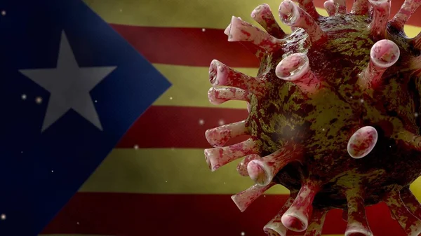 Bandeira Independente Catalunha Acenando Com Surto Coronavirus Infectando Sistema Respiratório — Fotografia de Stock