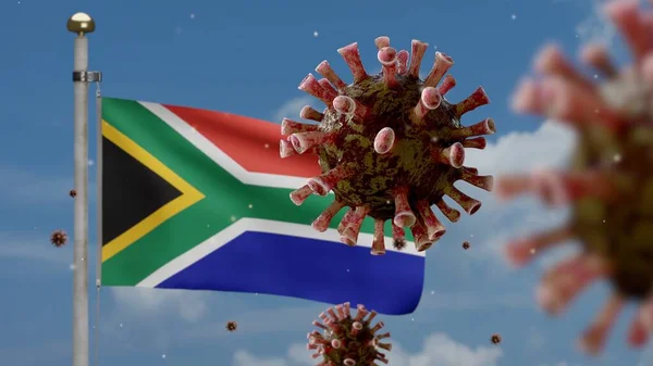 Coronavirus Gripe Flota Sobre Bandera Africana Rsa Patógeno Que Ataca — Foto de Stock