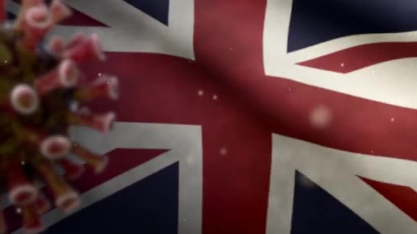 United Kingdom Flag Waving Coronavirus Outbreak Infecting Respiratory System Dangerous — Stock Video