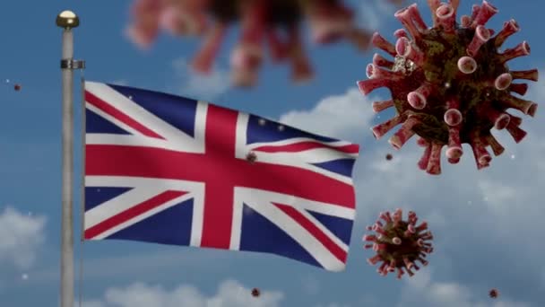 Flaga Wielkiej Brytanii Machanie Koncepcja Coronavirus 2019 Ncov Azjatyckie Ognisko — Wideo stockowe