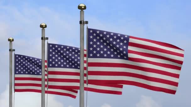 Американский Флаг Размахивающий Ветру Голубым Небом Облаками Сша Баннер Вздутие — стоковое видео