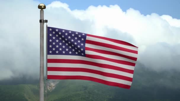 Американський Прапор Махає Вітром Горі Закриття Прапора Сша Вибухає Який — стокове відео