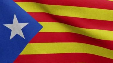 Katalonya bağımsız bayrağı rüzgarda dalgalanıyor. Katalan estelada afişi, yumuşak ve pürüzsüz ipek. Kumaş kumaş dokusu, Asteğmen. Bunu ulusal gün ve ülke etkinlikleri için kullan.