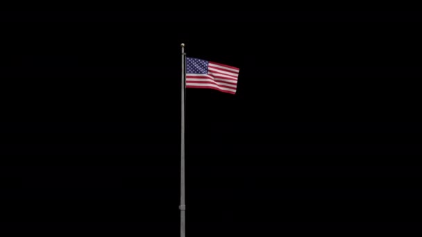 アルファチャンネル風に揺れるアメリカ国旗をズームします 透明アメリカのバナーを吹いて 柔らかく滑らかなシルク 布生地の質感が背景を刻印 国民の日や国の機会の概念のための使用 — ストック動画