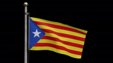 Katalonya 'nın Alfa Kanalı rüzgarda dalgalanan bağımsız bayrak. Yumuşak ipek sallanan Katalan estelada bayrağı. Kumaş kumaş dokusu, Asteğmen. Bunu ulusal gün ve ülke etkinlikleri için kullan - Dan