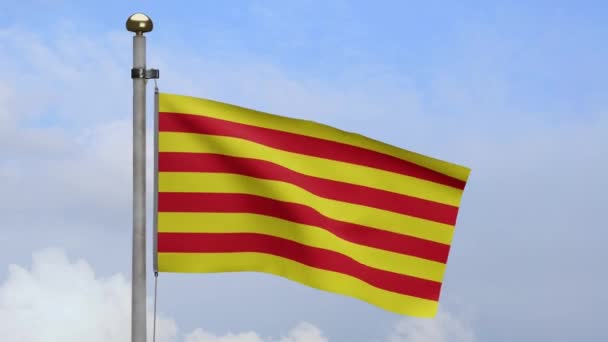 Bandera Independiente Cataluña Ondeando Viento Con Nubes Azules Bandera Catalana — Vídeo de stock