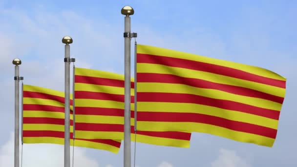 Kataloniens Unabhängigkeitsflagge Weht Wind Mit Blauer Himmelswolke Katalanische Fahne Weht — Stockvideo