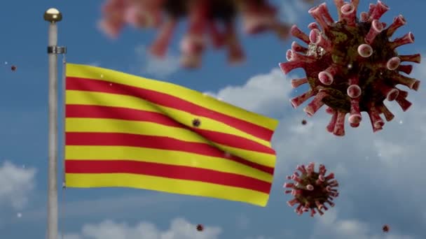 Coronavirus Grippal Flottant Dessus Drapeau Indépendant Catalogne Agent Pathogène Attaque — Video