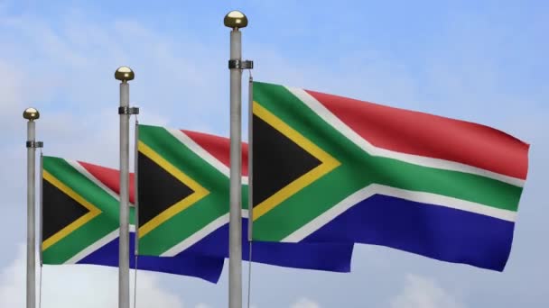 Afrikansk Rsa Flagga Viftar Vinden Med Blå Himmel Närbild Sydafrika — Stockvideo